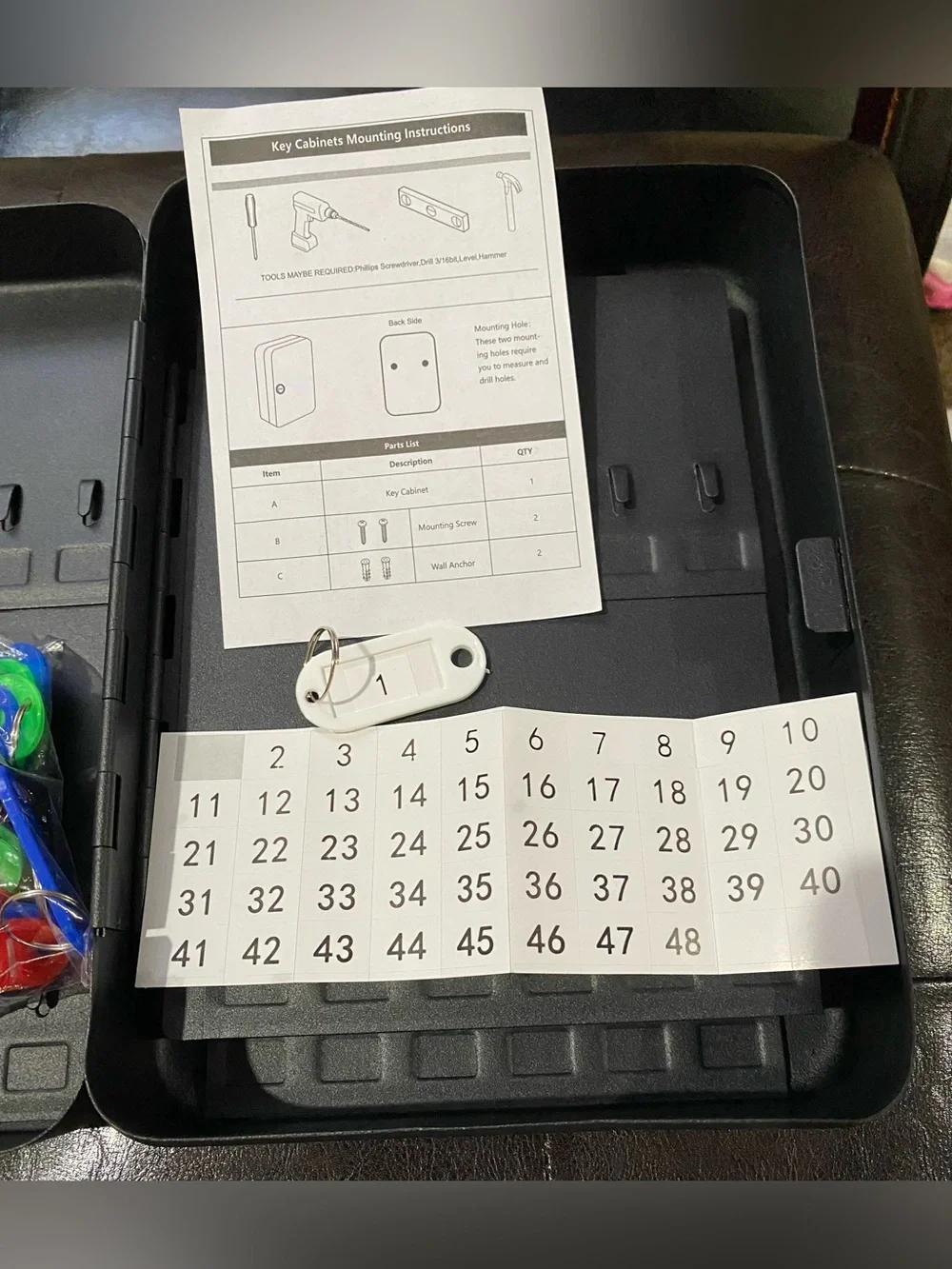 Key Safe Lock Box with Hooks and Number Labels - Black